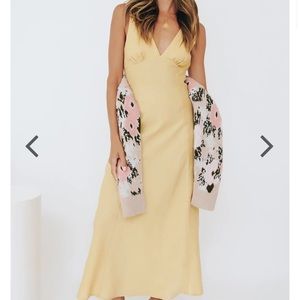 vrg girl midi hold on bias cut linen dress